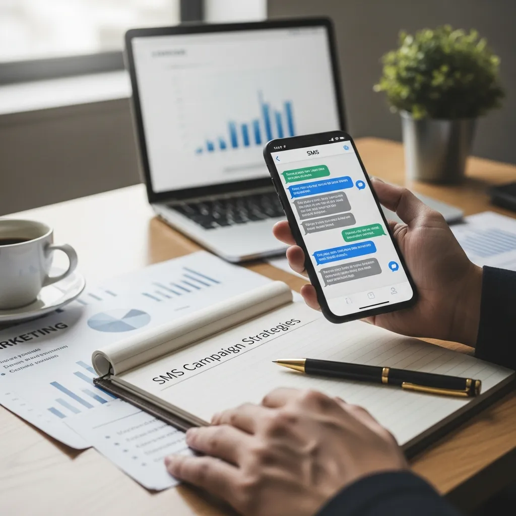 Mobile phone displaying optimized SMS marketing campaign with high engagement metrics