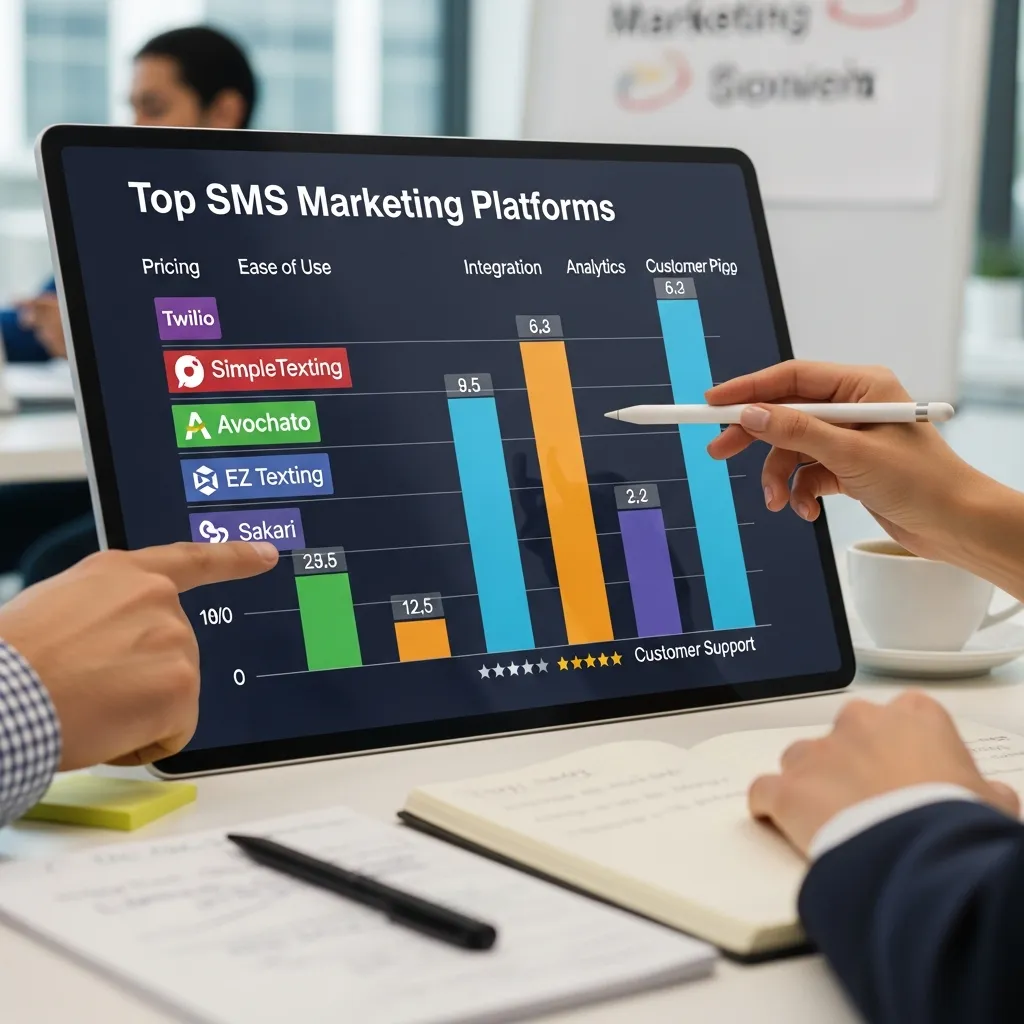 Dashboard view of multiple SMS marketing platforms showing analytics and campaign results