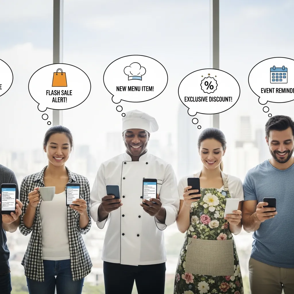 Small business owner using SMS marketing to send promotional offers and engage local customers