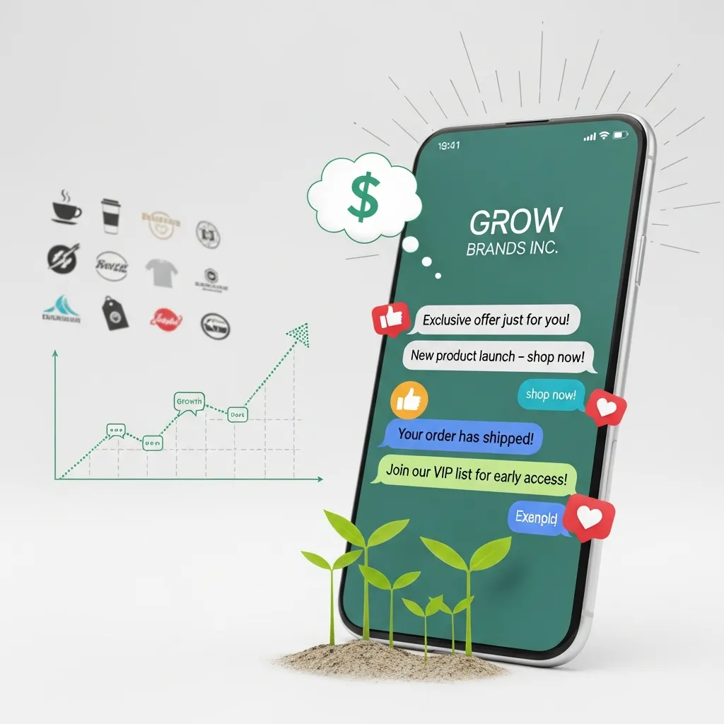 Illustration of growing brand using text message marketing to connect with customers instantly